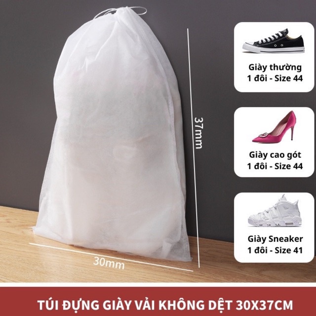 SỈ Set 50 Túi đựng giày vải không dệt đa năng, túi bảo quản giày miệng dây rút (Trắng)