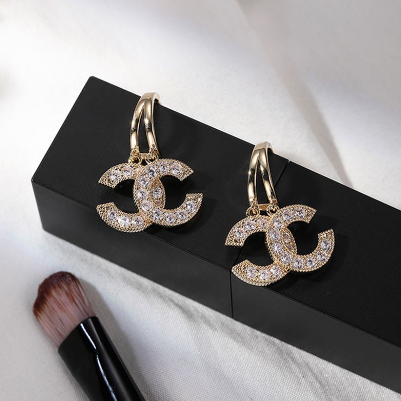 Bông Tai Mạ Bạc 925 Hình Chữ C Đính Đá Phong Cách Hàn Quốc