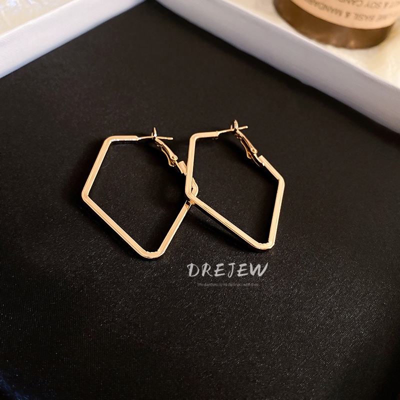 DREJEW Khuyên tai kim loại màu bạc thiết kế hình học rỗng phong cách cá tính thời trang sáng tạo