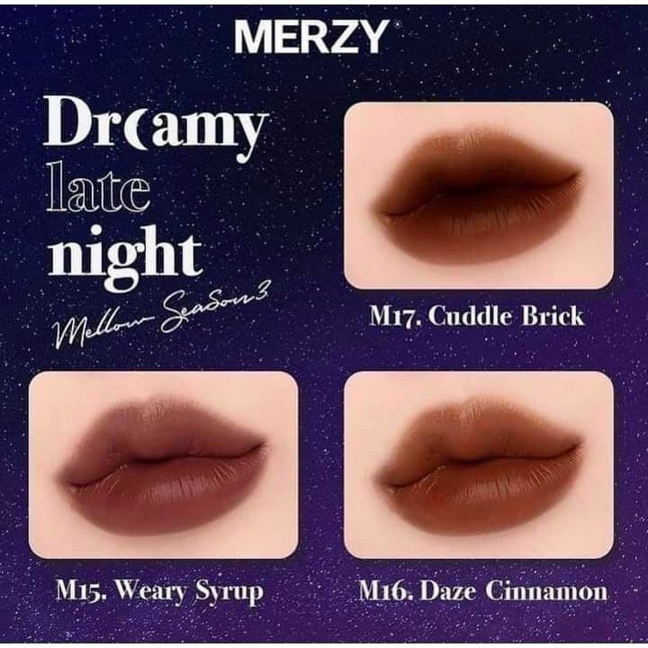 [HOT NEW 3 MÀU MỚI] Son Kem Lì, Siêu Mượt Merzy Dreamy Late Night Mellow Tint