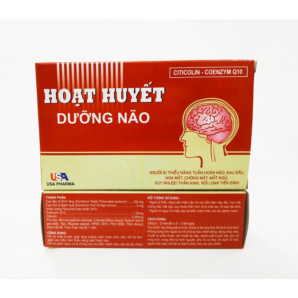 Hoạt Huyết Dưỡng Não – Giúp Tăng Cường Tuần Hoàn Máu Não – Ngăn Ngừa Giảm Nguy Cơ Tai Biến Mạch Máu Não - Hộp 100 Viên