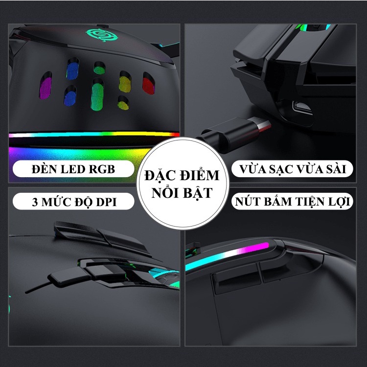 Chuột không dây K-snake BM-520 kết nối bằng chip USB 2.4GHz có led RGB nhiều chế độ màu và độ DPI lên đến 3200DPI - NK