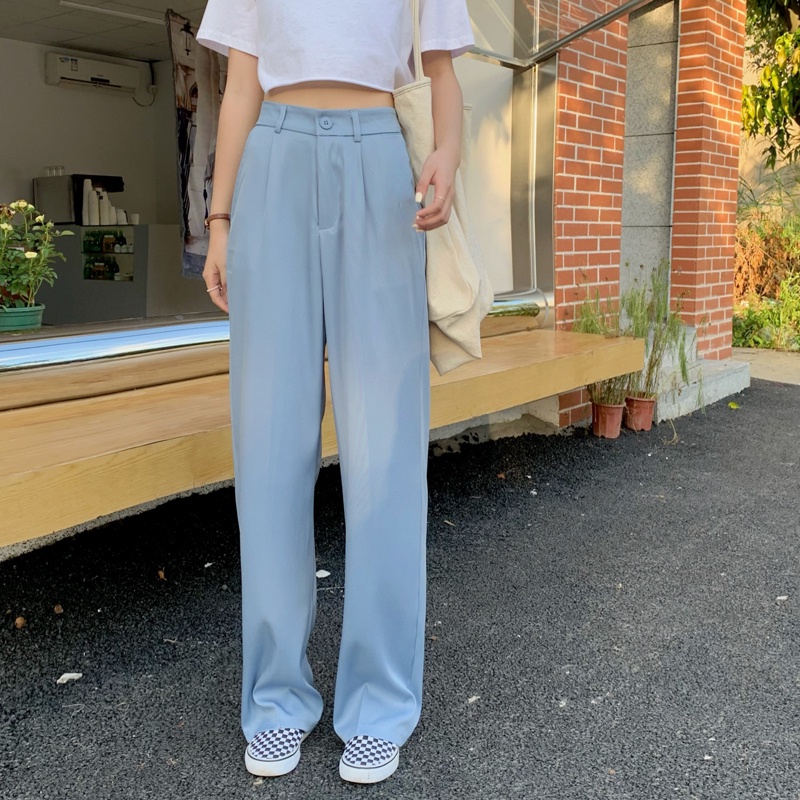SUXI Quần ống rộng Lưng Cao Phong Cách Hàn Quốc Cho Nữ