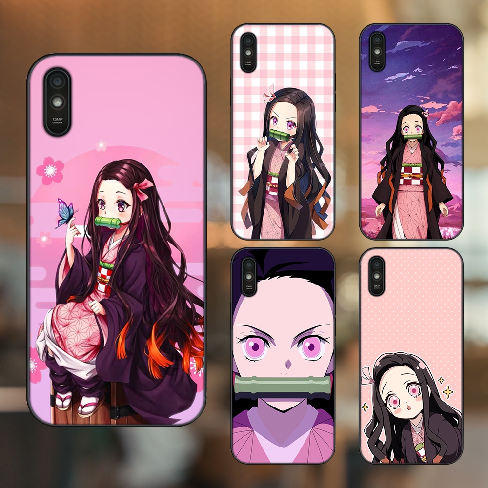 Ốp lưng Xiaomi Redmi 9A viền đen in hình Nezuko Kimetsu no Yaiba