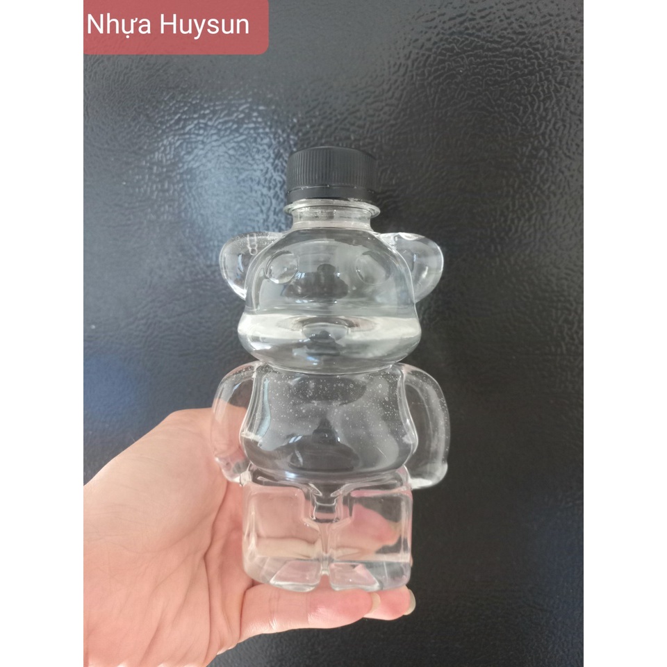 Chai Nhựa Hình Gấu Bearbick 330ml Đựng Trà Sữa, Đựng Kẹo. Chai Dày dặn. Nắp Fi30 Đen.Nhựa HUYSUN.Có Test Kiểm địh