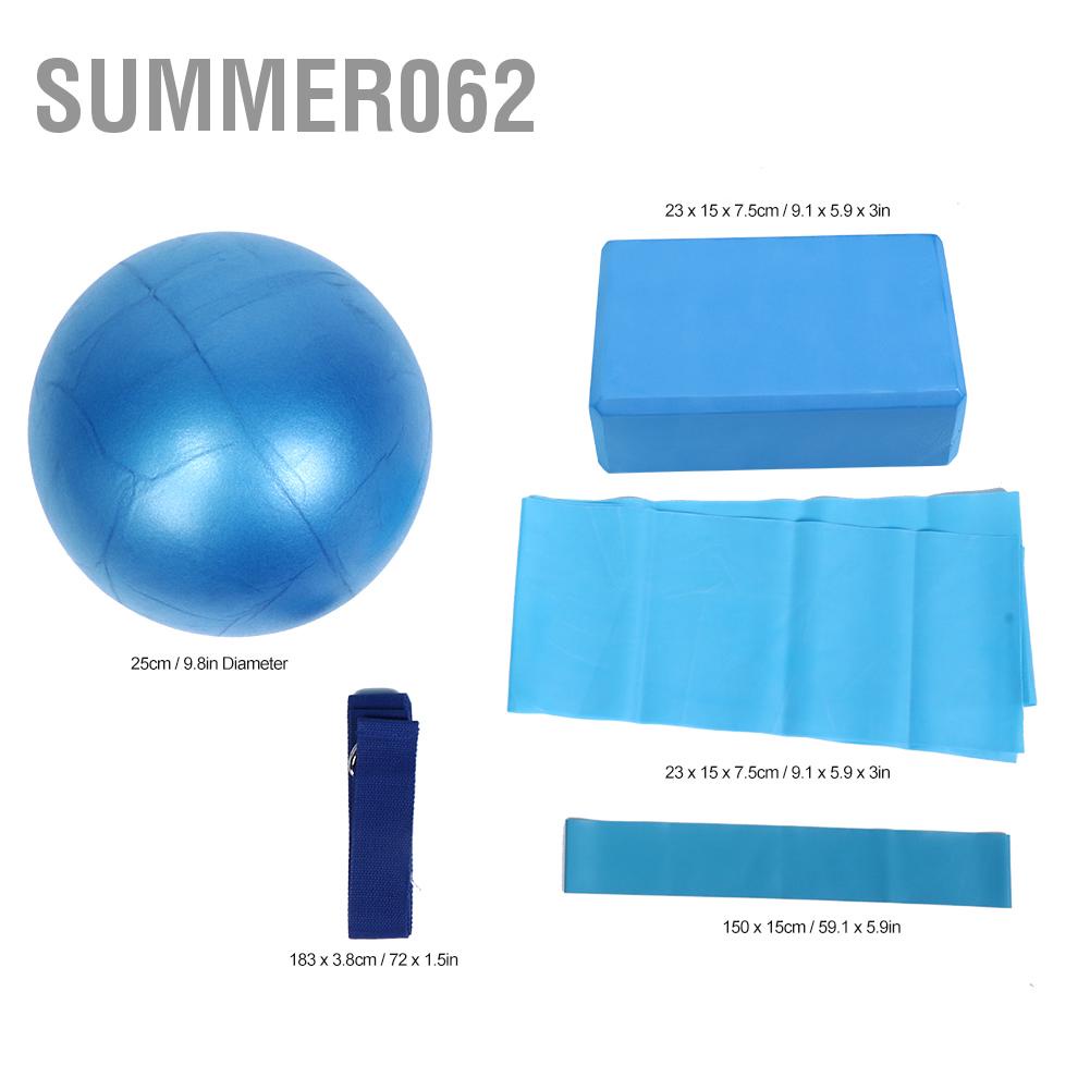 Summer062 5pcs / set Yoga Block Stretch Belt Latex Towel Resistance Loop Ball Fitness Set