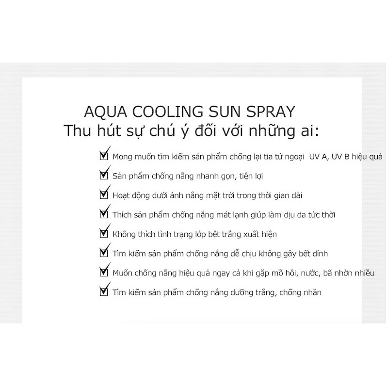 XỊT CHỐNG NẮNG CẤP ẨM AQUA COOLING SUN SPRAY