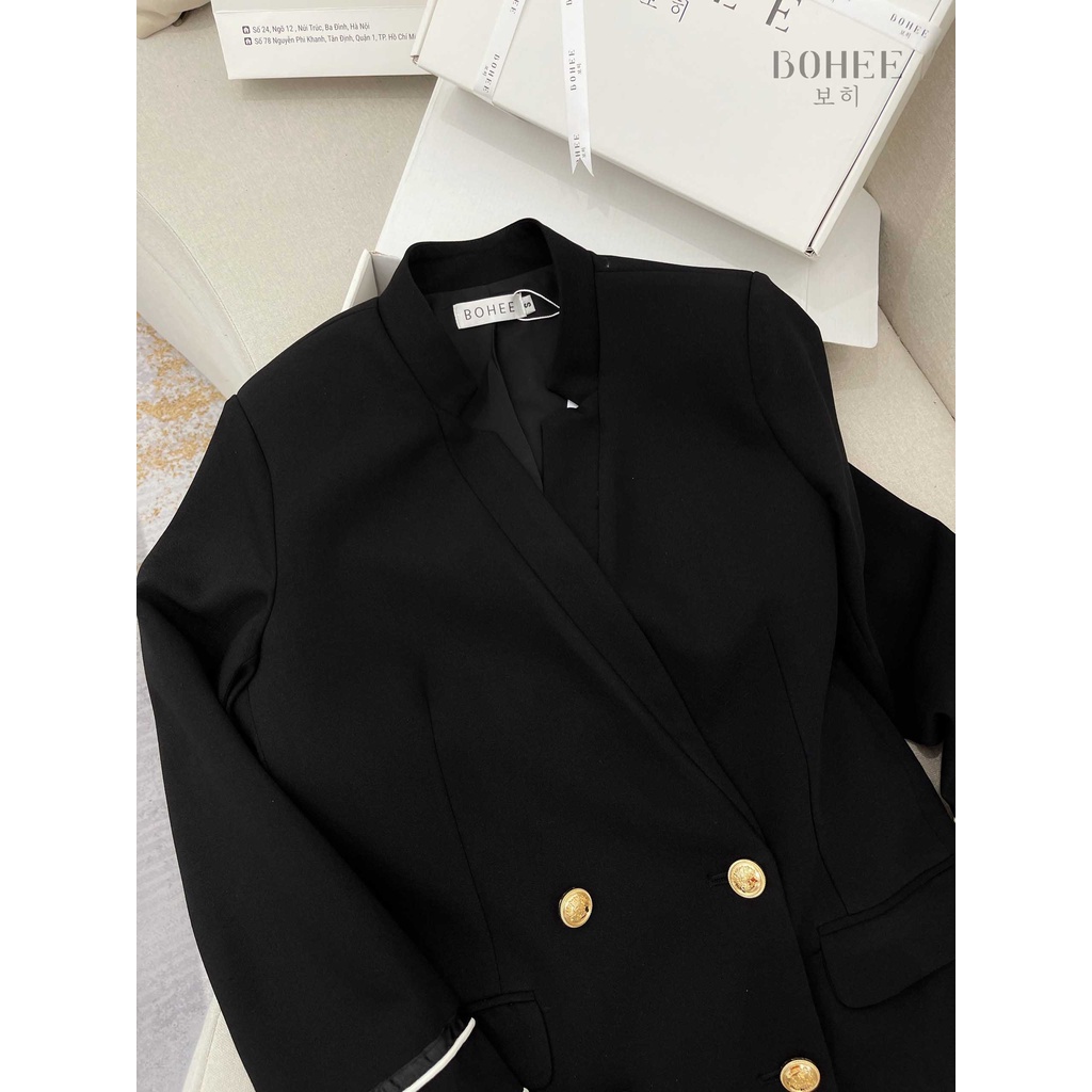 Áo Blazer đen tay viền trắng BOHEE A205
