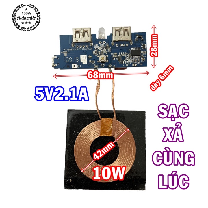 (Chính hãng giao nhanh) Mạch sạc dự phòng sạc không dây 10W 5V2.1A - sạc được cùng lúc vào và ra nội địa