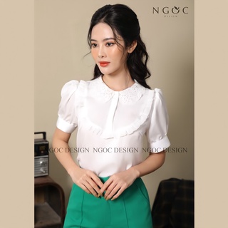 Áo sơ mi nữ cổ ren bèo trắng hàn quốc