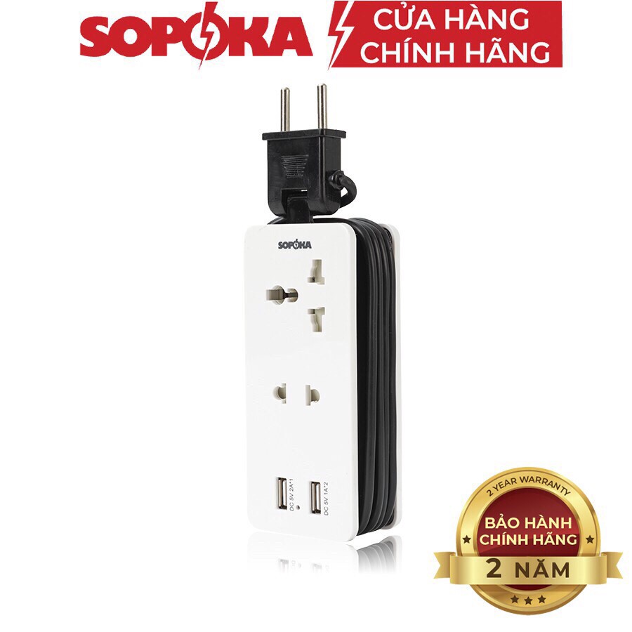 Phích cấm điện SOPOKA Q4U tích hợp 4 ổ cắm, 2 cổng sạc USB giá tốt tại Ngô Thành Lợi