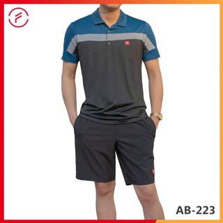 [CHÍNH HÃNG] Bộ Đồ Thể Thao Nam, Bộ Cộc Nam Cổ Bẻ, Áo Thun Nam kèm Quần Đùi Gió Hàng Chính Hãng Made VN AB223 .