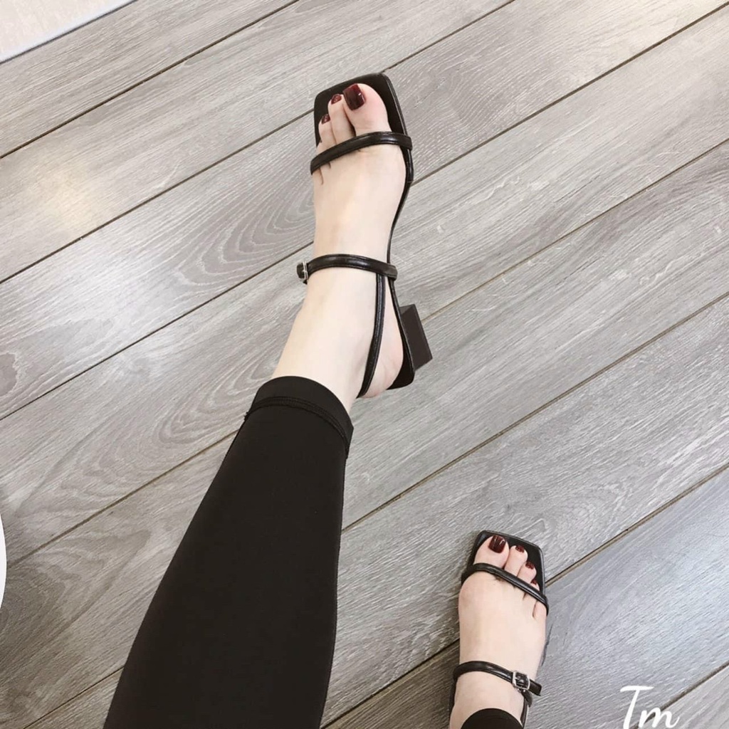 Sandal quai mảnh thiết kế gót 3p da si mềm đi êm