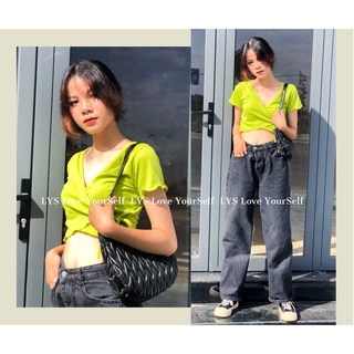 Aó croptop đắp chéo cột nơ