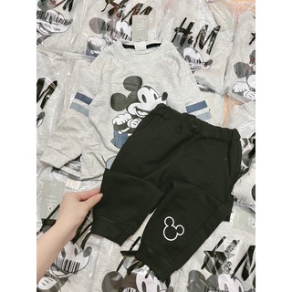 BỘ NỈ BÉ TRAI MICKEY PHỐI TAY KẺ