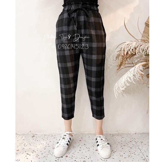 [Ảnh thật shop tự chụp] Quần baggy kẻ caro siêu tôn dáng QD001