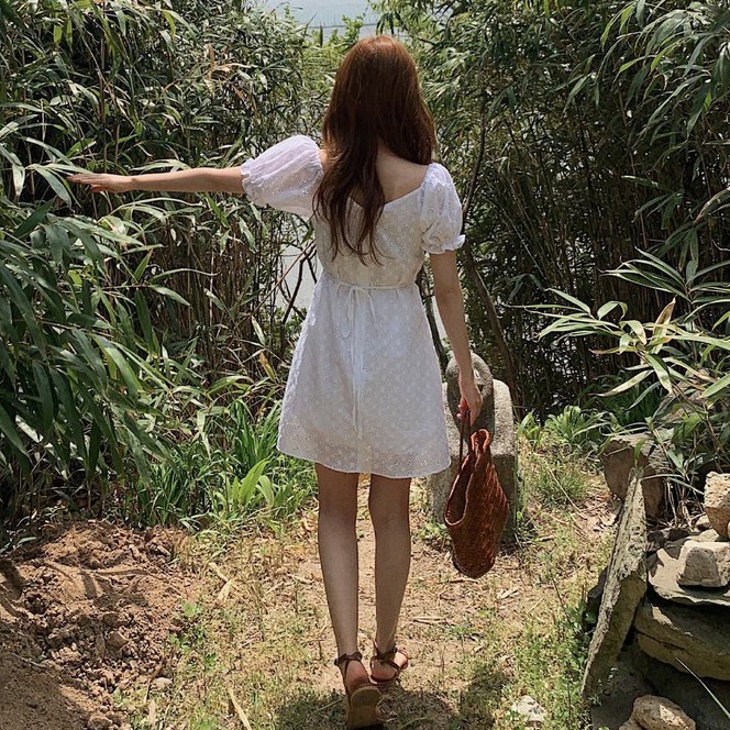 Đầm Peppermint 43794 tay ngắn họa tiết hoa phong cách Hàn Quốc thời trang xinh xắn cho nữ
