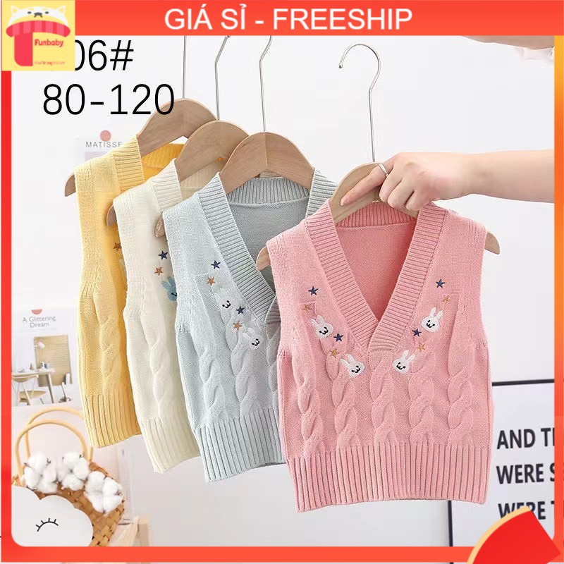 Áo len gile bé gái, Gile len cho bé 1-7 tuổi cổ tim và cổ tròn đanh sợi không bai xù điệu đà đáng yêu