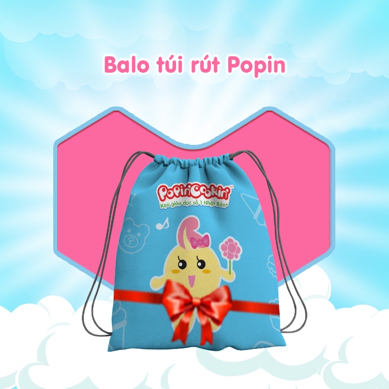 Bộ 3 món quà Popin Cookin: sticker + balo túi rút + 3 cây bút chì chính hãng