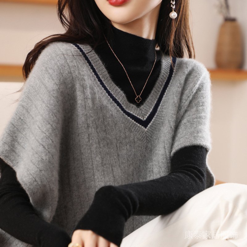 Thu Đông Mẫu Mới Áo Vest Cashmere NữVCổ Áo Rộng Rãi Phù Hợp Màu Áo Vest Len Dày Dệt Kim Đáy Ghi Lê Bên Ngoài | BigBuy360 - bigbuy360.vn