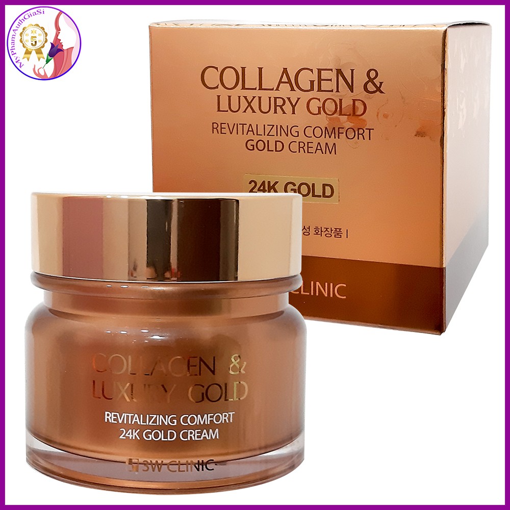 Kem dưỡng trắng 3W Clinic Collagen & Luxury Gold dưỡng ẩm tái tạo và chống lão hóa da 100ml Hàn Quốc
