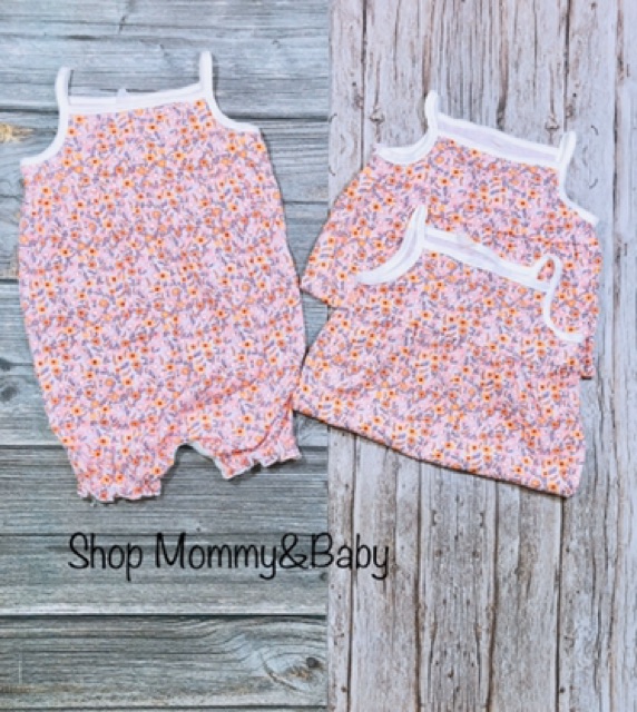 Romper body đùi hãng C&amp;S xuất dư loại 2 dây chất liệu cotton cho bé gái từ 6 tháng đến 18 tháng