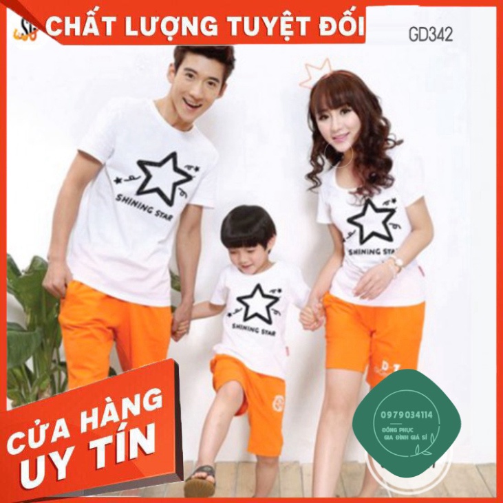 Áo thun giá sỉ Áo thun gia đình mẫu Ngôi Sao màu trắng Đồng phục gia đình 3/4/5 người thun cotton mềm mịn GD342T