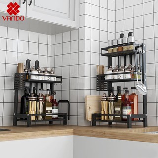 [𝗙𝗿𝗲𝗲𝘀𝗵𝗶𝗽] Kệ Để Gia Vị Đa Năng VANDO 2/3 Tầng Kèm Giá Để Dao Thớt, Thìa, Đũa, Muỗng cho phòng bếp
