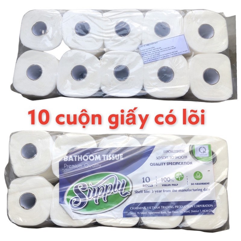 Lốc 10 cuộn Giấy Vệ Sinh có lõi hàng Thái - dai mềm mịn siêu tiết kiệm