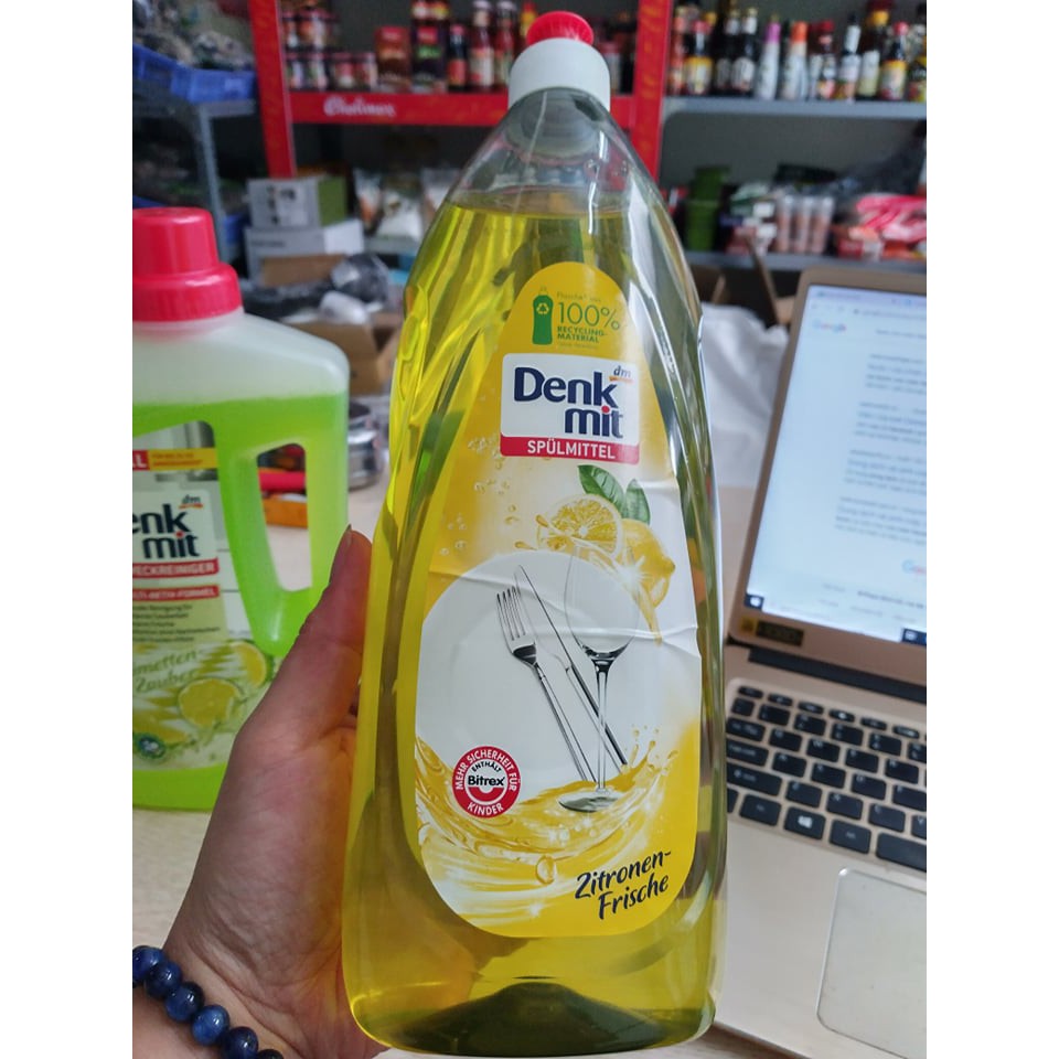 Nước rửa bát cao cấp Denkmit dung tích 1L hương chanh, hàng nội địa Đức- bao bì có thể thay đổi tùy từng đợt nhập hàng.