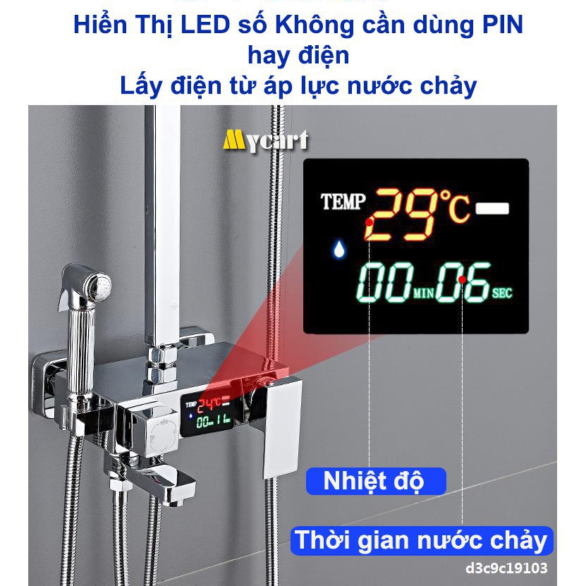 Bộ sen cây tắm đứng nóng lạnh ITALIA INOX 304 Kỹ thuật Số LED, Sen vòi tắm - Hàng Nhập Khẩu