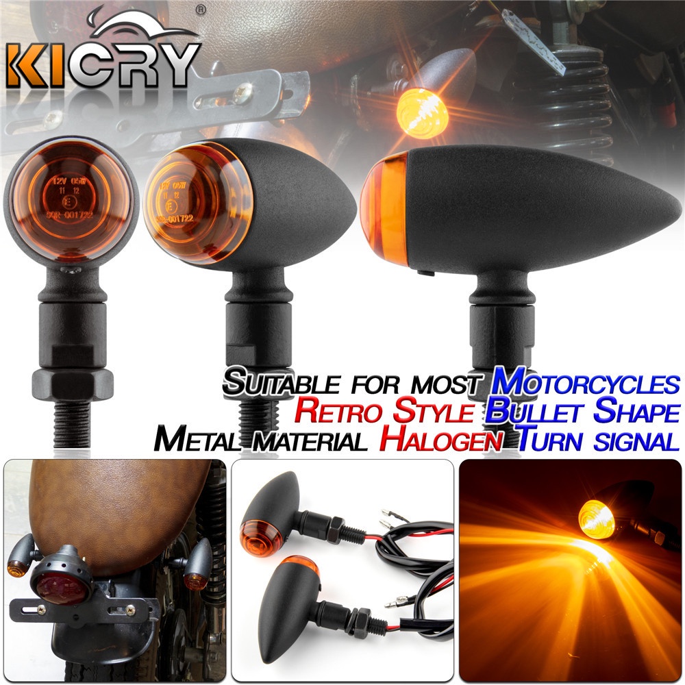 ❀⋮ Harley Retro Xe Máy Phụ Kiện Sửa Đổi Tín Hiệu Xi Nhan Đầu Đạn Kim Loại Đa Năng Màu Đen