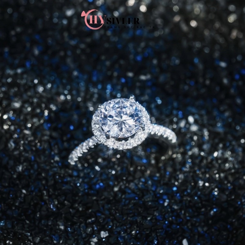 Nhẫn bạc ta đính đá ổ đá tròn đá cao sang chảnh nhẫn nữ bạc thật giá rẻ CHY SILVER