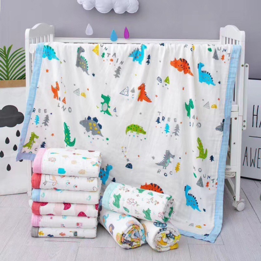 [Chọn mẫu] Chăn/ Mền xô đa năng 6 lớp có viền 100% cotton cho bé (Kích thước 1.1m x 1.1m)