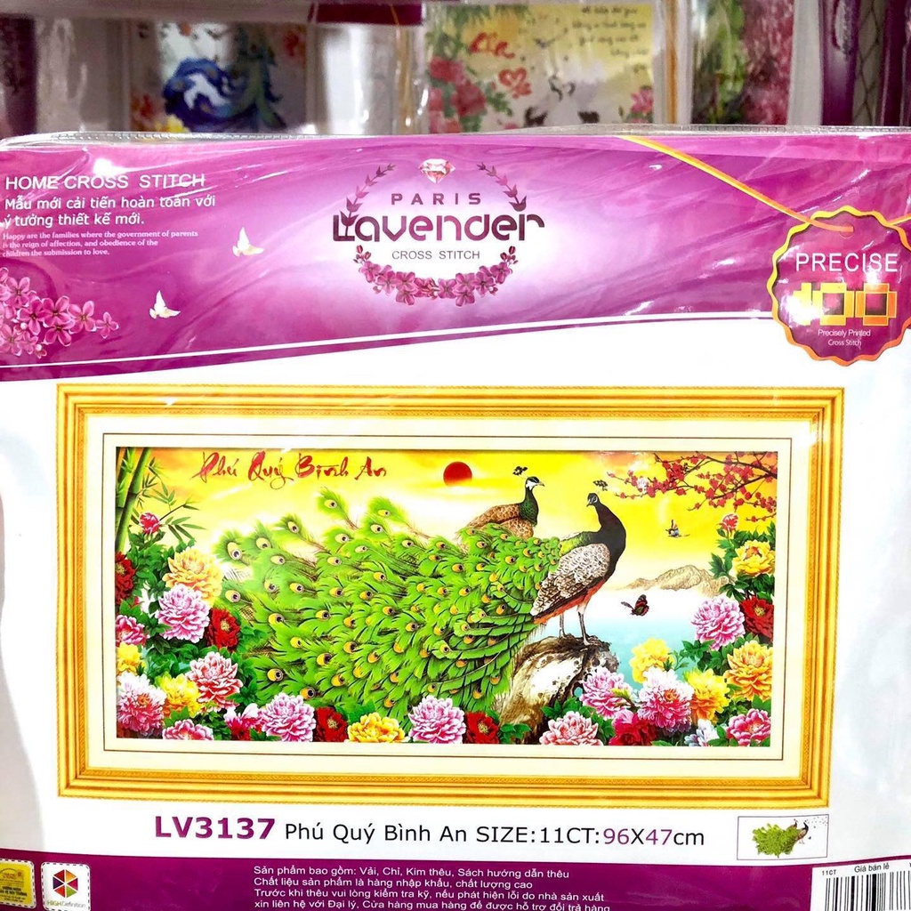 Tranh thêu 3D phú quý bình an KT:96x47cm,tranh chưa thêu.Tặng kéo và xỏ chỉ.