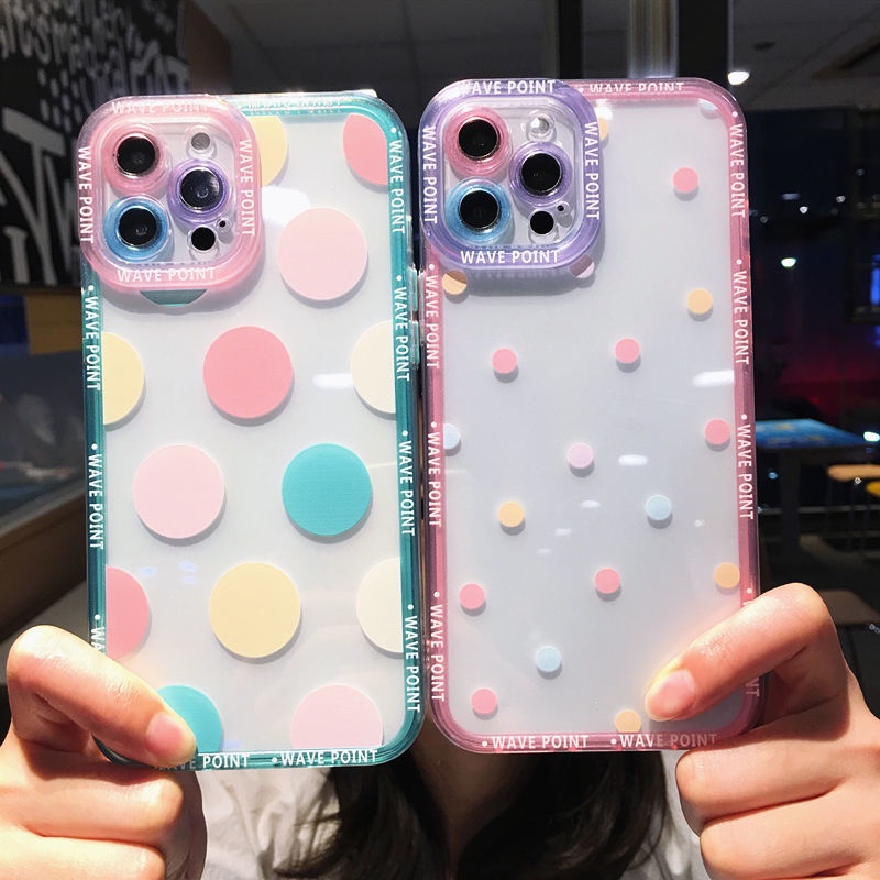 Ốp điện thoại silicone trong suốt họa tiết chấm bi lớn/ nhỏ thích hợp cho iPhone X XS Max XR 7 8 Plus 12 13 11 Pro Max