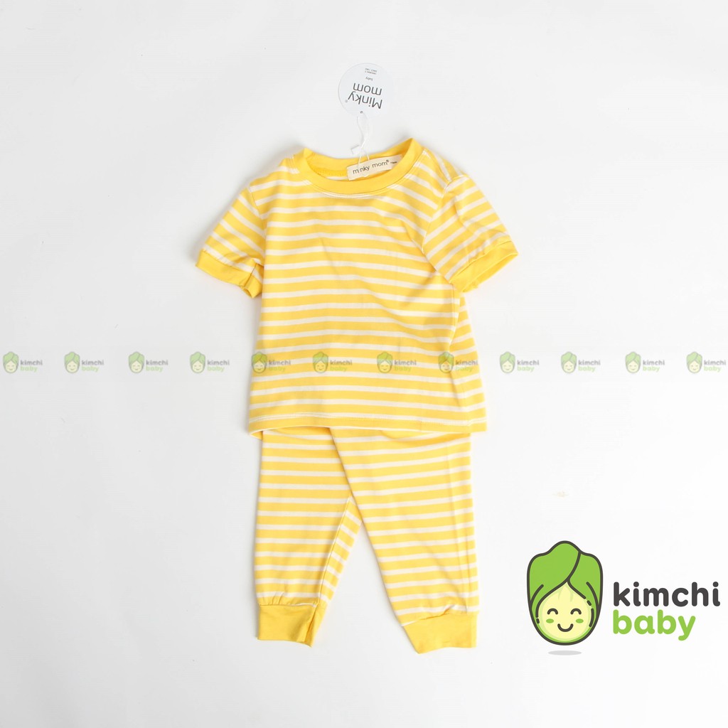 Đồ Bộ Bé Gái, Bé Trai Minky Mom Vải Thun Lạnh Quần Dài Họa Tiết Kẻ Sọc, Bộ Cộc Tay Cho Bé Mặc Nhà MKMTD2102
