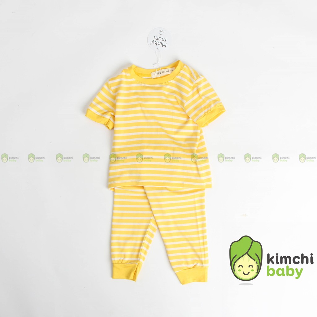 Đồ Bộ Bé Gái, Bé Trai Minky Mom Vải Thun Lạnh Quần Dài Họa Tiết Kẻ Sọc, Bộ Cộc Tay Cho Bé Mặc Nhà MKMTD2102