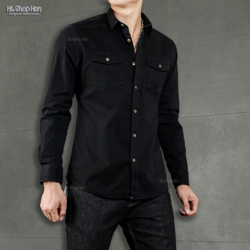 Áo Sơ Mi Nam Rách Cổ Bẻ, chất vải DENIM, dễ kết hợp với quần jean hỗ trợ 40k đơn hàng từ"200k" tại Shopee *())2