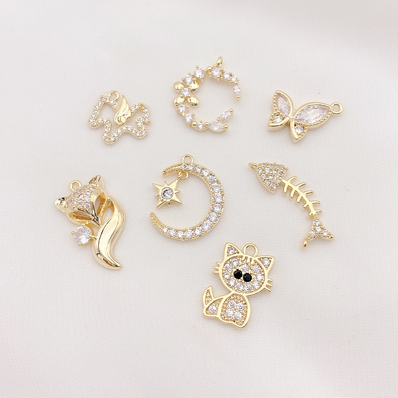 Mặt Dây Chuyền Hình Mèo/Bướm/Mặt Trăng Bằng Đồng 14K Nhiều Màu Sắc