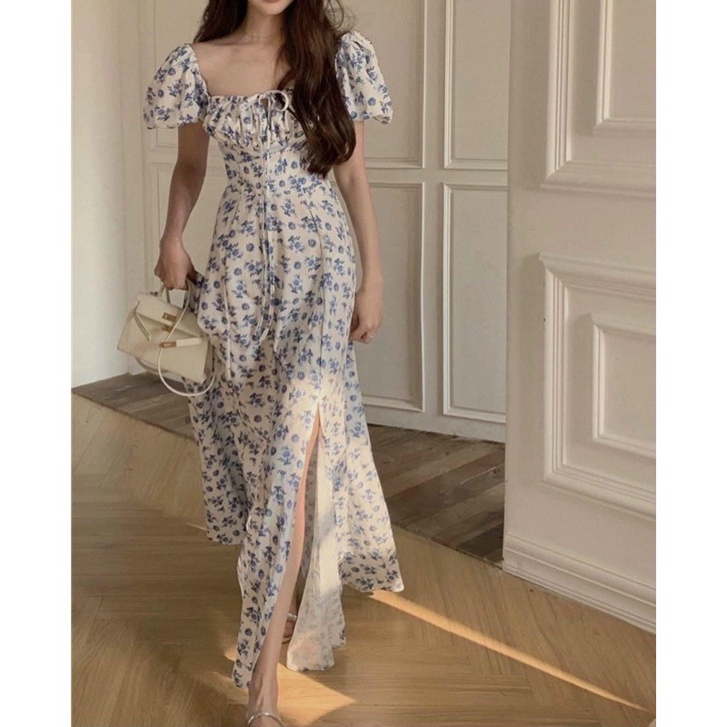 ĐẦM HOA XANH MIDI NHÍU NGỰC | BigBuy360 - bigbuy360.vn