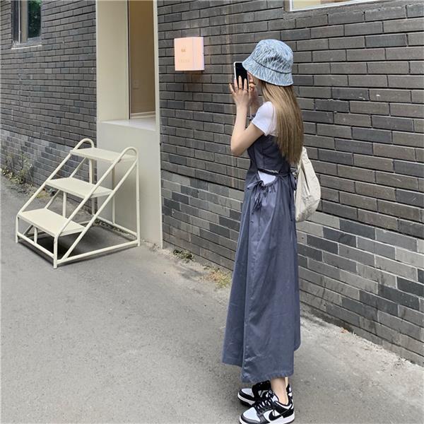 [MURIOKI] Đầm Hở Lưng Màu Sắc Tinh Khiết Phong Cách Hàn Quốc 2022 Cho Nữ