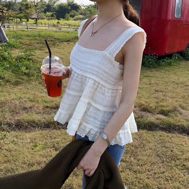 Áo 2 dây ren lưới siêu bánh bèo Quảng Châu