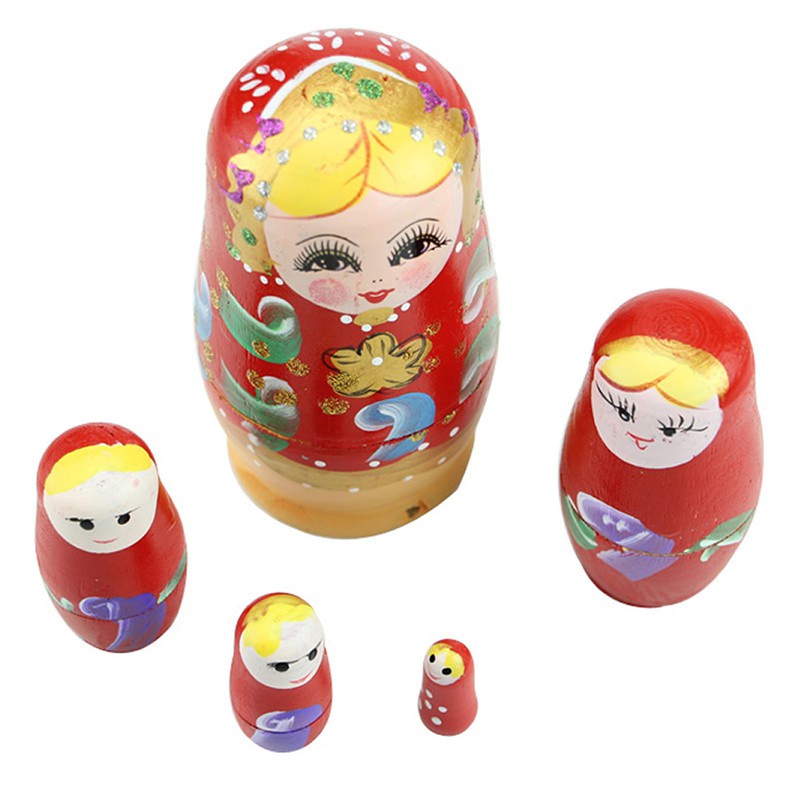 Bộ 5 Búp Bê Nga Matryoshka Bằng Gỗ Thiết Kế Độc Đáo