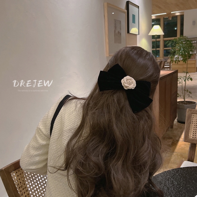 DREJEW Kẹp tóc đính nơ vải họa tiết hoa phong cách Hàn Quốc đơn giản thời trang mùa xuân