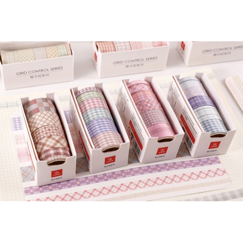 Set 6 Cuộn Washi Tape Băng Keo Trang Trí Caro