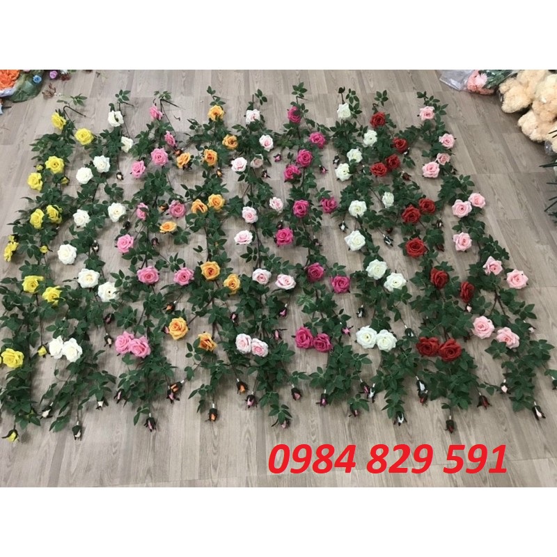 Dây hoa hồng gai leo cao cấp 2m-dây hoa hồng giả trang trí