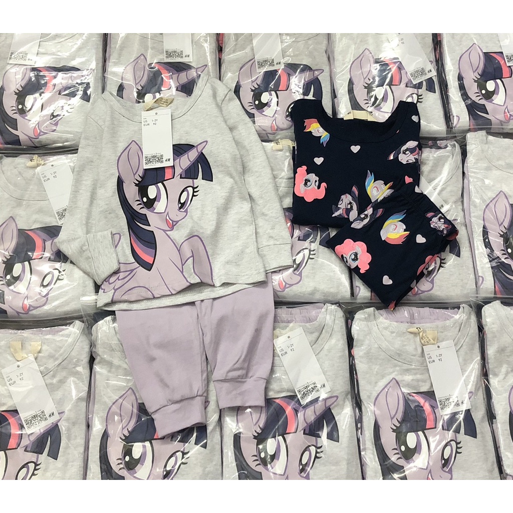 Bộ dài tay thu đông bé gái -Set 2 bộ họa tiết Pony Hm chất cotton cho bé gái size 2-10t