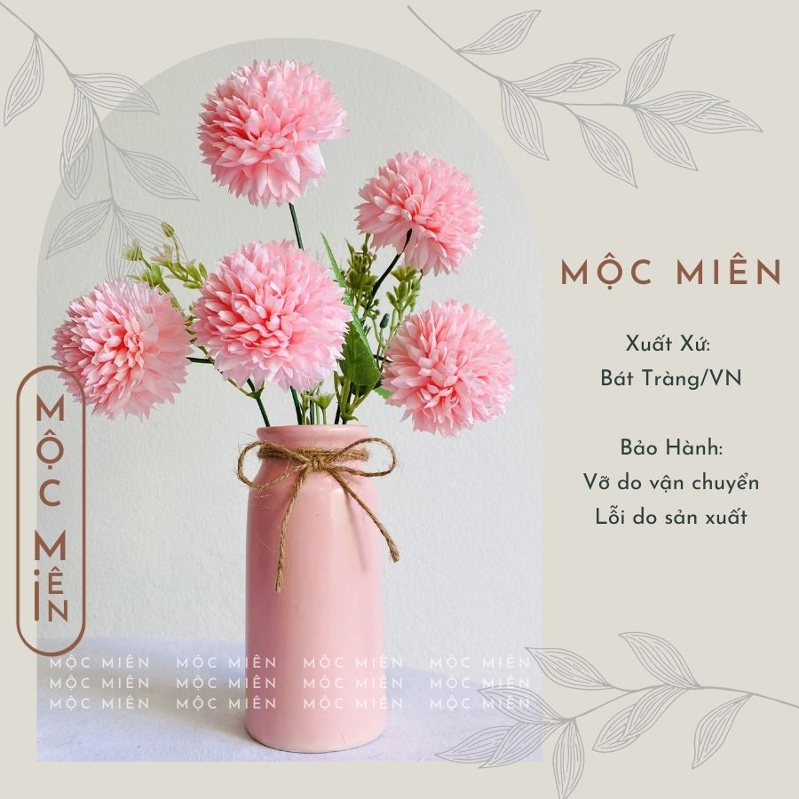 Lọ hoa mini decor men Pastel Trắng Vàng Hồng Mộc Miên, bình hoa gốm sứ Bát Tràng