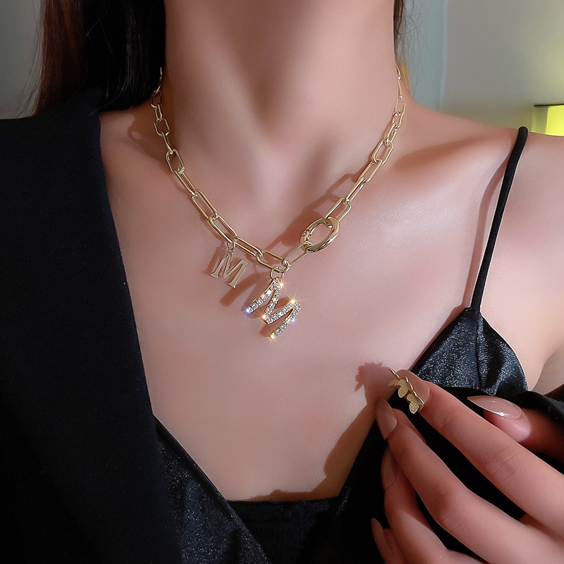 Vòng cổ Sợi Xích Ngắn Dày Mặt Chữ M Phong Cách Hip Hop Hàn Quốc Thời Trang Cho Nữ